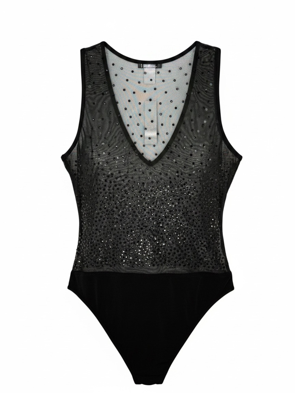 Venus Black Beaded Sleeveless Bodysuit Small Sheer NWT S/M